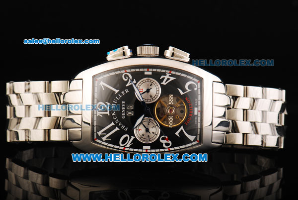 Franck Muller Geneve Tourbillon Automatic Full Steel with Black Dial and White Number Marking - Click Image to Close